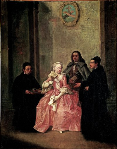 Un frate offre a una coppia cioccolata calda con biscotti veneziani. Dipinto di Pietro Longhi (1702-1785) 1774 Dim 61x50 cm Venezia, Ca