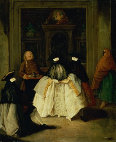 Figure mascherate in una caffetteria veneziana da Pietro Longhi