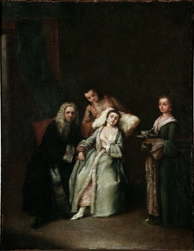 La donna malata. Visita del medico che prende il polso della malata. Dipinto di Pietro Longhi (1702-1785) 1741 Dim 52x41 cm Venezia, Ca