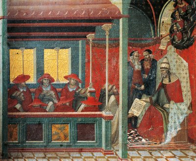 Onorio III approva la regola carmelitana, dettaglio dalla predella dell