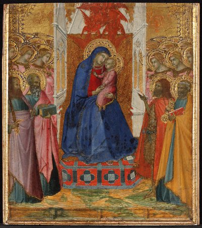 Maria auf dem Thron mit dem Kind, anbetende Engel und Heilige Paulus, Johannes der Evangelist, Johannes der Täufer und Petrus da Pietro Lorenzetti