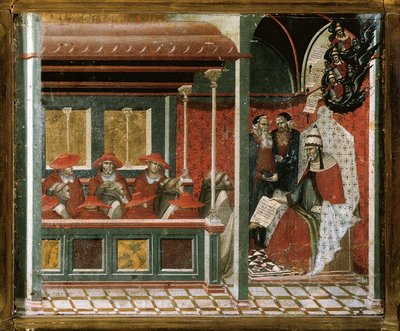 Papa Onorio III approva la regola carmelitana (dettaglio) da Pietro Lorenzetti
