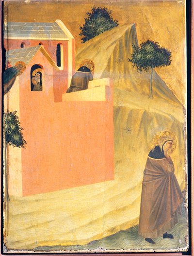 Il beato fugge dal convento e attraversa il fiume Lamone, piastrella sull
