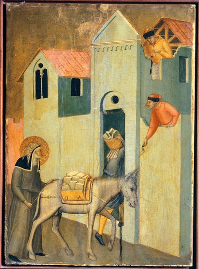 Il beato va a mendicare i materiali per costruire il monastero, piastrella dalla pala d