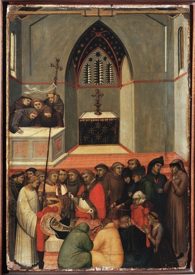 Il corpo esumato di Santa Umiltà è intatto (Polittico della vita di Santa Umiltà) da Pietro Lorenzetti