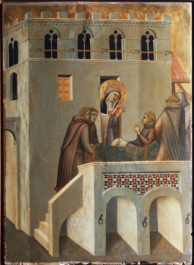 Il santo cura il piede di un monaco (Polittico della vita di Santa Umiltà) da Pietro Lorenzetti