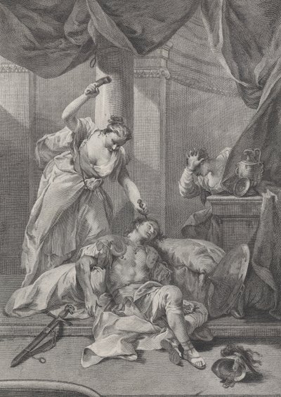 Jael che pianta un picchetto nella tempia del dormiente Sisera, ca. 1730-39 da Pietro Monaco