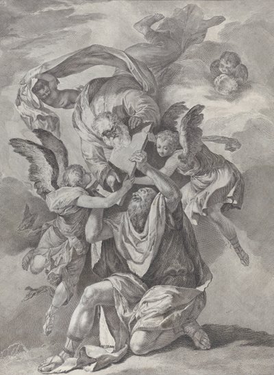 Mosè riceve le Tavole della Legge da Dio che scende dal cielo da Pietro Monaco