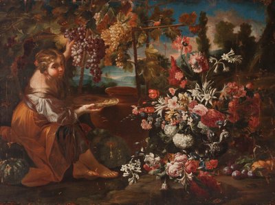 Una ragazza tra fiori e frutti da Pietro Paolo Bonzi