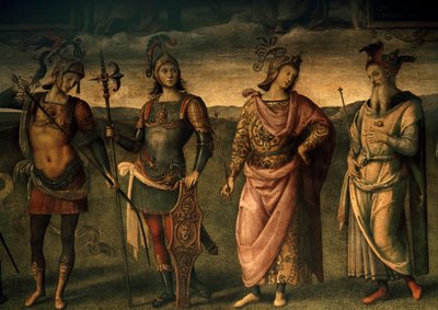 Leonida Lacedemone, Orazio Coclite, Publio Scipione, Pericle di Atene, Allegorie della Fortezza e della Temperanza con Sei Eroi Antichi da Pietro Perugino