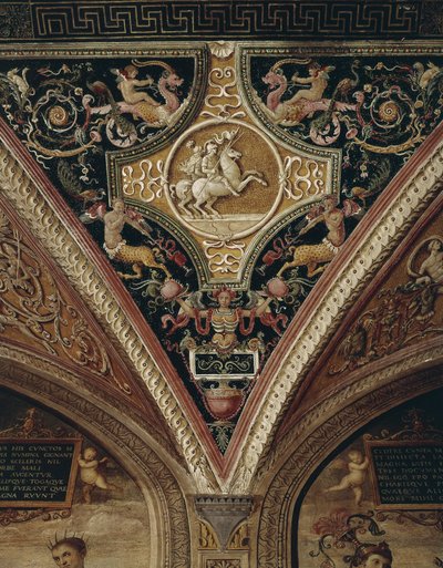 Guerrieri a cavallo decorazione del soffitto da Pietro Perugino