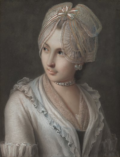 Una giovane elegante con un cappello di pizzo da Pietro Antonio Rotari