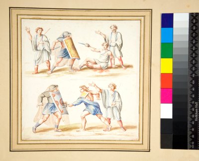Copia di un mosaico di una lotta tra un secutor e un retiario da Pietro Santi Bartoli