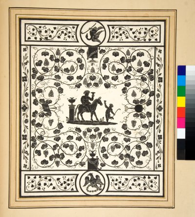 Copia di un pavimento a mosaico, nero su bianco, Pavimento di Bacco del Palazzo di Augusto da Pietro Santi Bartoli
