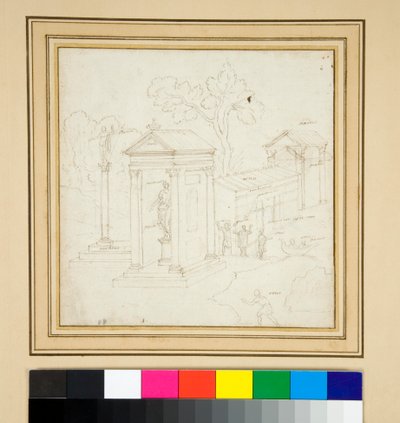 Dipinto paesaggistico con architettura da Pietro Santi Bartoli