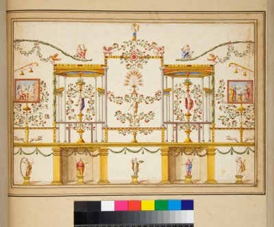 Grande disegno di un muro con dipinti da Pietro Santi Bartoli