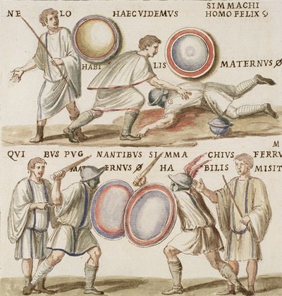 Ms Gen 1496 Tavola CXVI Gladiatori da Pietro Santi Bartoli