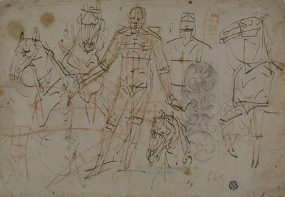 Schizzi di uomini, cavalli e disegni decorativi da Pietro Sorri