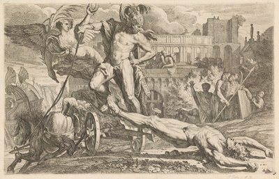 Achille trascina il corpo di Ettore intorno alle mura di Troia da Pietro Testa