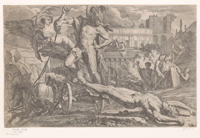 Achille con il corpo di Ettore dietro il suo carro trionfale da Pietro Testa