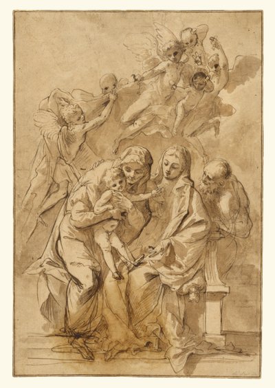 Heilige Familie mit der heiligen Anna (recto); Figurenskizzen (verso) da Pietro Testa