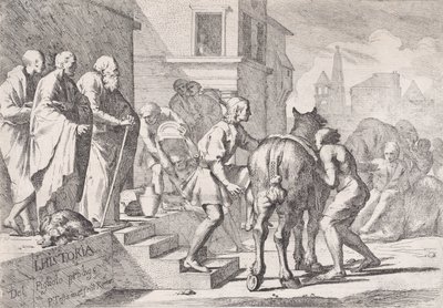 La partenza del figliol prodigo, mostrato mentre sta per montare a cavallo, da una serie di quattro..., ca. 1645 da Pietro Testa