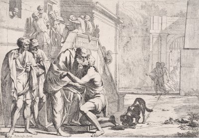Il ritorno del figliol prodigo, il padre abbraccia il figlio, da una serie da Pietro Testa