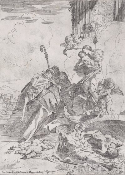 Tre santi lucchesi San Nicola Tolentino, San Nicola di Bari che intercedono da Pietro Testa