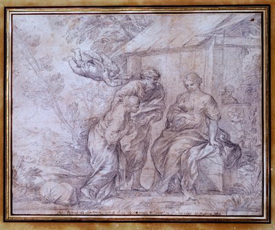 Il ritorno di Agar, la schiava egiziana di Sara, moglie di Abramo. Disegno a matita nera di Pietro Berrettini noto come Pierre de Cortona o Pietro da Cortona (1596-1669). XVII secolo. Museo del Louvre da Pietro da Cortona