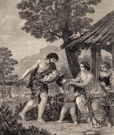 Romolo e Remo. Incisione dal dipinto di Pietro da Cortona. Incisione del 1860 da Pietro da Cortona