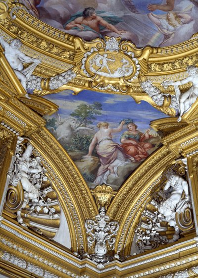 Sala di Apollo, dettaglio del pennacchio raffigurante le muse Calliope e Melpomene (dettaglio) da Pietro da Cortona