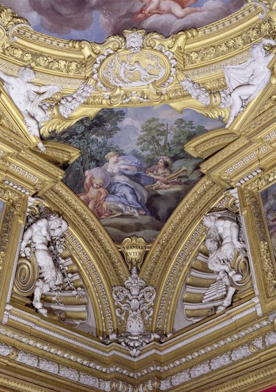 Sala di Apollo, dettaglio del pennacchio raffigurante le muse Urania ed Euterpe (dettaglio) da Pietro da Cortona