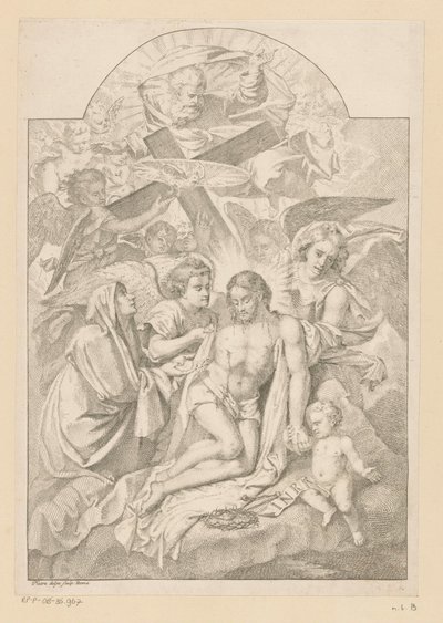 La Santissima Trinità con Maria, strumenti della passione e angeli da Pietro del Po