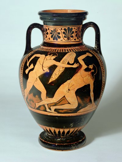 Anfora a collo rosso raffigurante Teseo in procinto di uccidere Procruste, 480-470 a.C. da Pig Painter