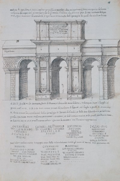 Arco di Claudio a Roma, disegno, da Antichità Romane, di Pirro Ligorio (1513-1583) da Pirro Ligorio