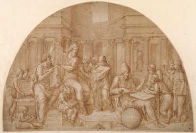 Progetto per una lunetta, con figure di matematici e i loro studenti da Pirro Ligorio