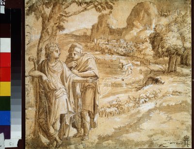 Pastore e pellegrino in un paesaggio da Pirro Ligorio