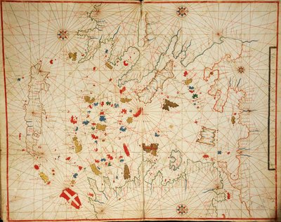Mar Egeo, da atlante portolano composto da sei carte, di Placido Caloiro e Francesco Oliva, Pergamena. 1646. da Placido Caloiro e Oliva