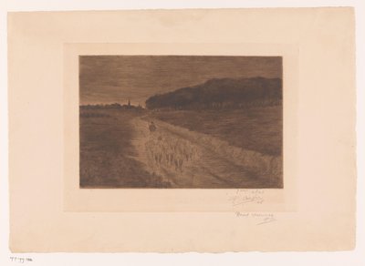Gregge di pecore con pastore su un sentiero di brughiera da Pol Craps (signed by artist)