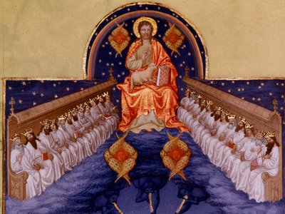 San Giovanni a Patmos. Miniatura in "Le Très Riches Heures du Duc de Berry" da Pol de Limbourg