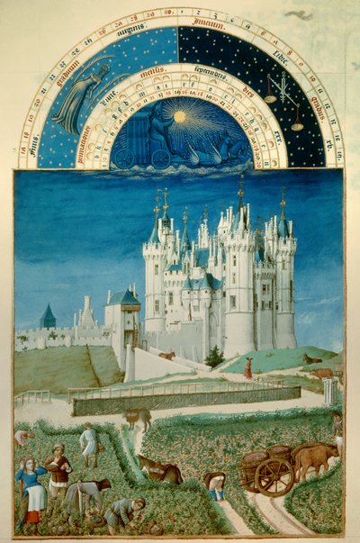 Settembre: raccolto. Sullo sfondo il castello di Saumur da Pol de Limbourg