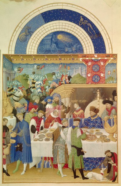 Il Duca di Berry a tavola e il mese di gennaio. Miniatura fiamminga di Pol De Limbourg (XV secolo) dal manoscritto "Le très riches heures du duc de Berry" da Pol de Limbourg