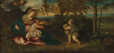 Madonna col Bambino e il piccolo San Giovanni in un paesaggio da Polidoro Lanzani