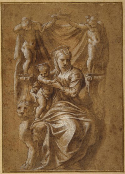La Madonna col Bambino in trono da Polidoro da (follower of) Caravaggio