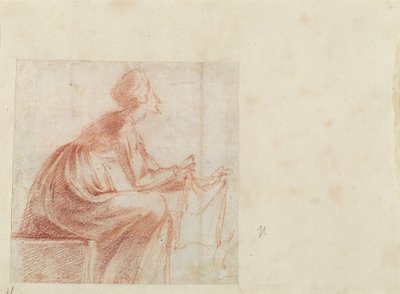 Donna seduta con un pezzo di stoffa da Polidoro da Caravaggio