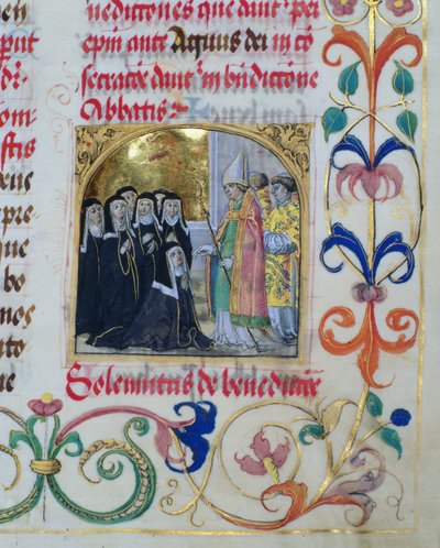 Il vescovo benedice le suore dal Pontificale del vescovo Erasmus Ciolek, c.1510 da Polish School