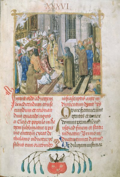 Incoronazione del re di Polonia che presenta le insegne del potere dal Pontificale del vescovo Erasmus Ciolek, c.1510 da Polish School
