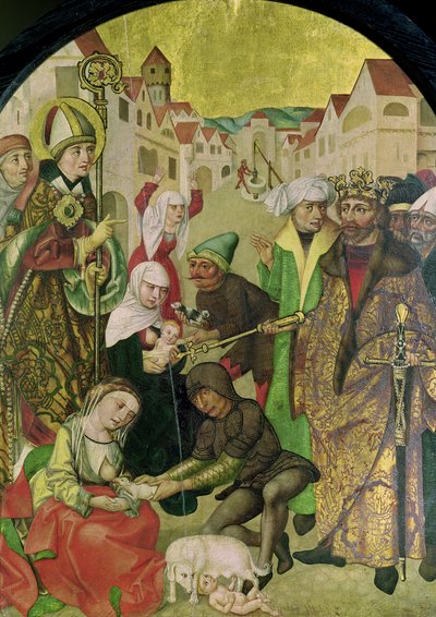 San Stanislao (1030-79) osserva la punizione delle mogli infedeli come comandato dal re Boleslao II (1039-81) pannello dall
