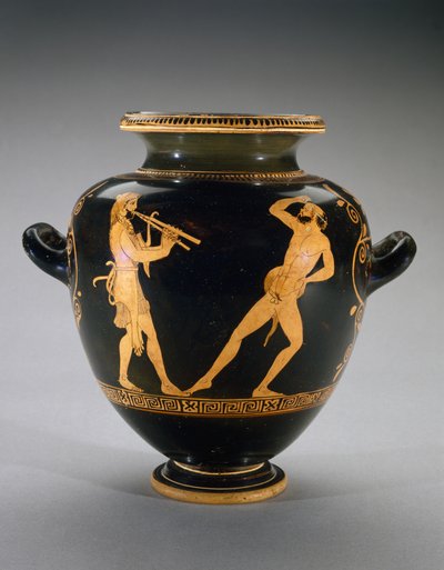 Stamnos a figure rosse con scena di Ercole con satiro, 440-420 a.C. da Polygnotos Polygnotos