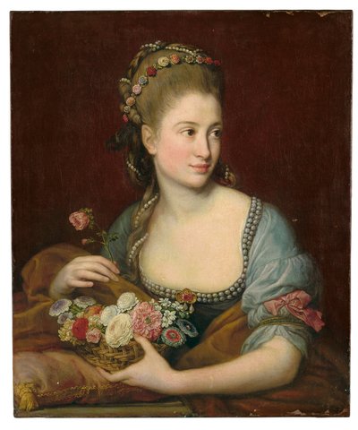 Ritratto di una Signora come Flora, a Mezza Lunghezza, che Tiene un Cestino di Fiori da Pompeo Girolamo Batoni